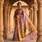 Woman in traditional attire standing in an architectural setting